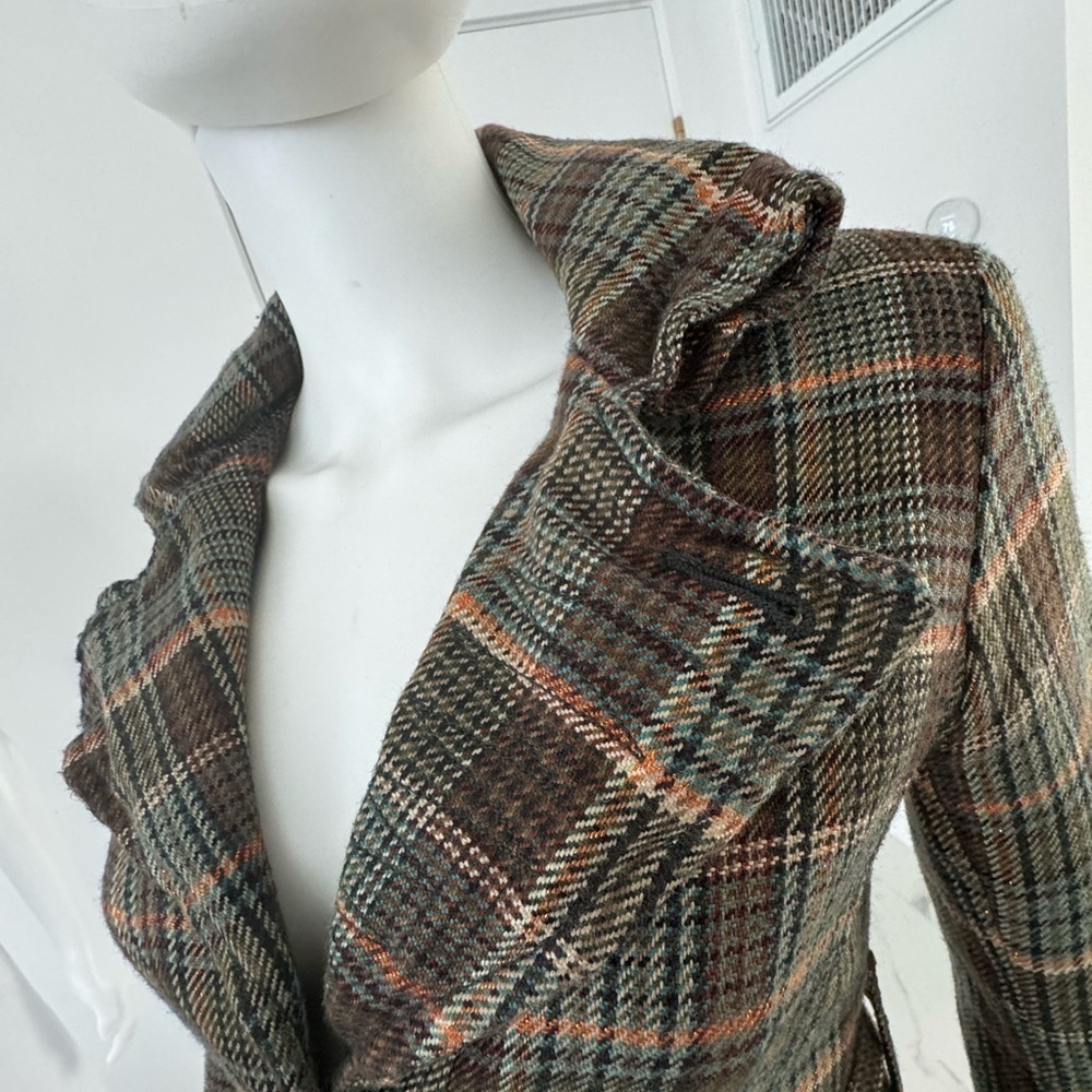 B B Dakota Plaid Pea Coat Size Small lined Green - Picture 6 of 17